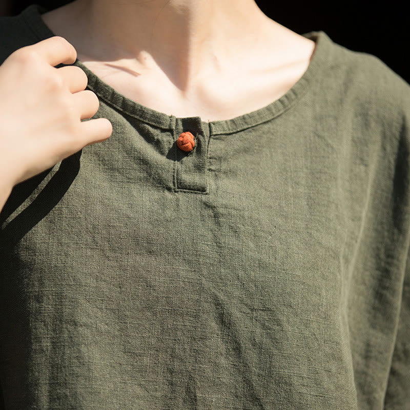 Koszulka z krótkim rękawem z ramią z lnu i bawełny Buddha Stones na co dzień