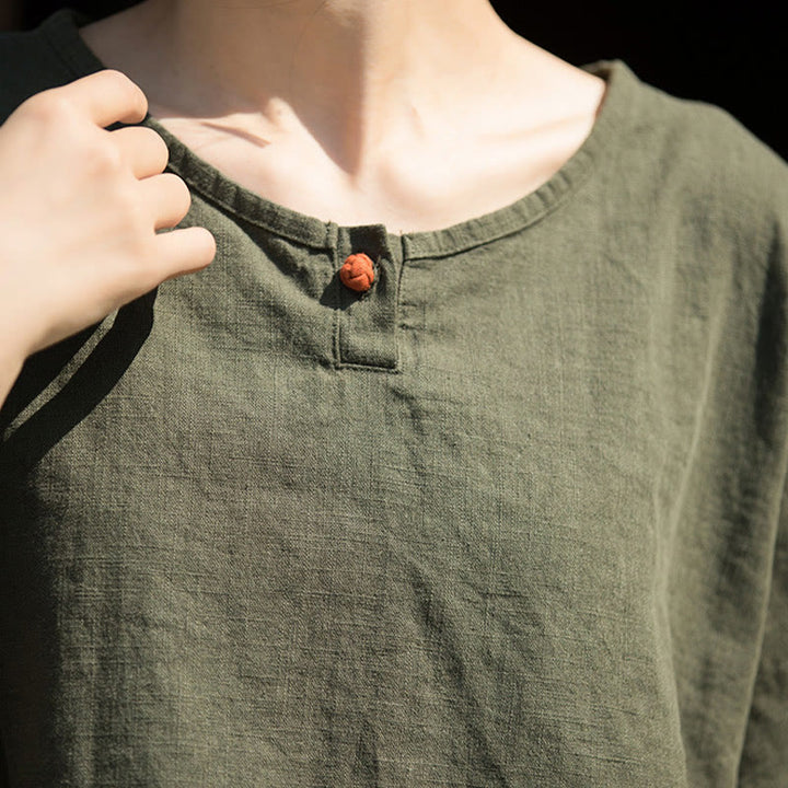 Koszulka z krótkim rękawem z ramią z lnu i bawełny Buddha Stones na co dzień