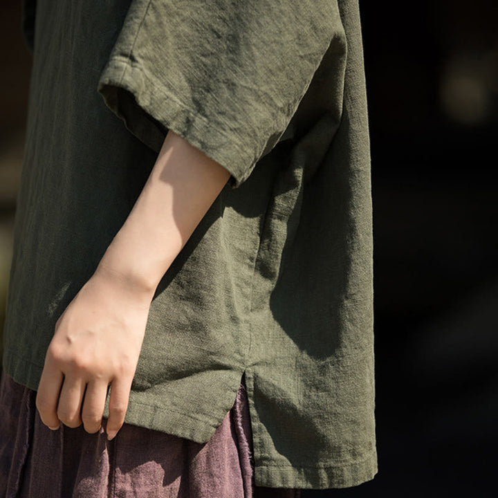 Koszulka z krótkim rękawem z ramią z lnu i bawełny Buddha Stones na co dzień - image 16