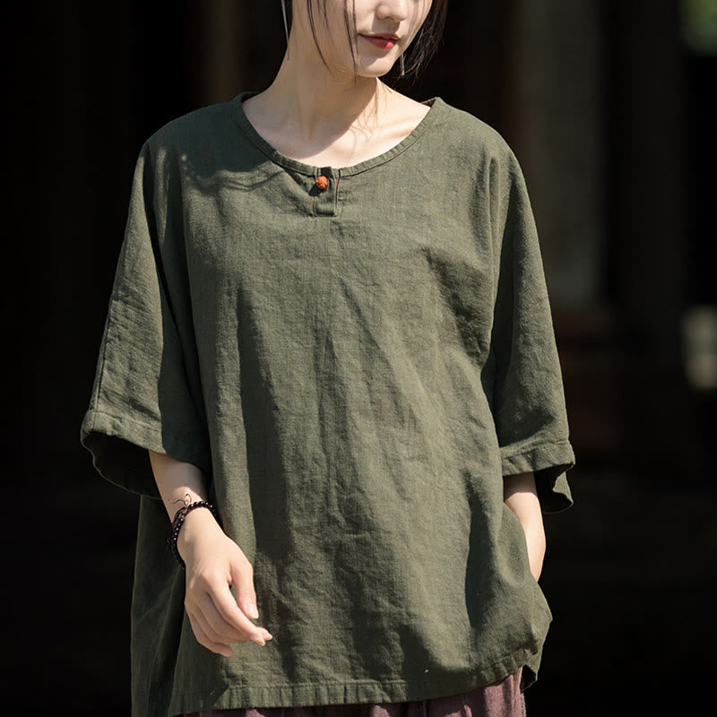 Koszulka z krótkim rękawem z ramią z lnu i bawełny Buddha Stones na co dzień - DarkSeaGreen - US4-8/10, UK/AU8-12/14, EU36-40/42 (F) - image 12