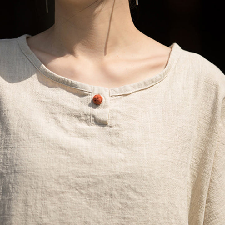 Koszulka z krótkim rękawem z ramią z lnu i bawełny Buddha Stones na co dzień - image 26