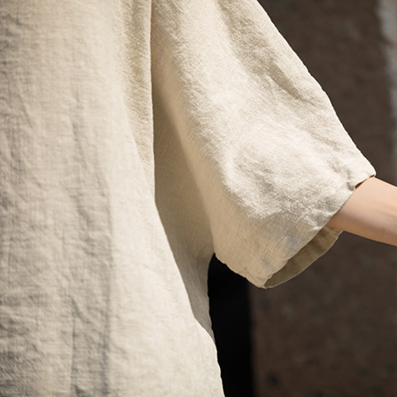 Koszulka z krótkim rękawem z ramią z lnu i bawełny Buddha Stones na co dzień