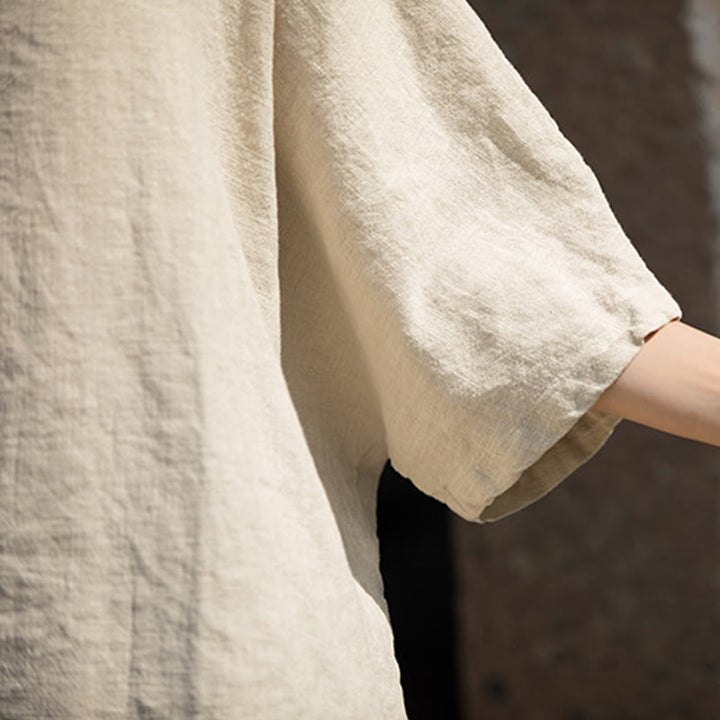 Koszulka z krótkim rękawem z ramią z lnu i bawełny Buddha Stones na co dzień