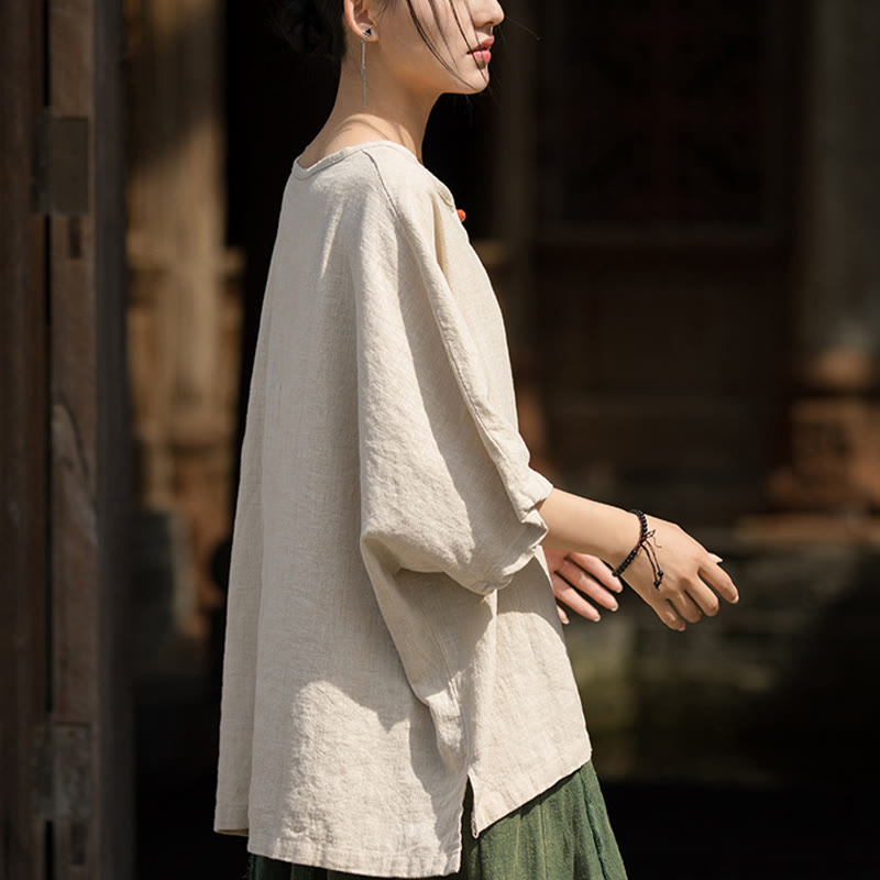 Koszulka z krótkim rękawem z ramią z lnu i bawełny Buddha Stones na co dzień - image 25