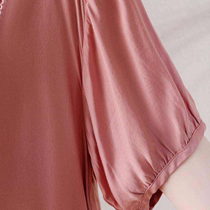 Koszulka z krótkim rękawem i dekoltem w serek z różowymi guzikami Buddha Stones - image 7