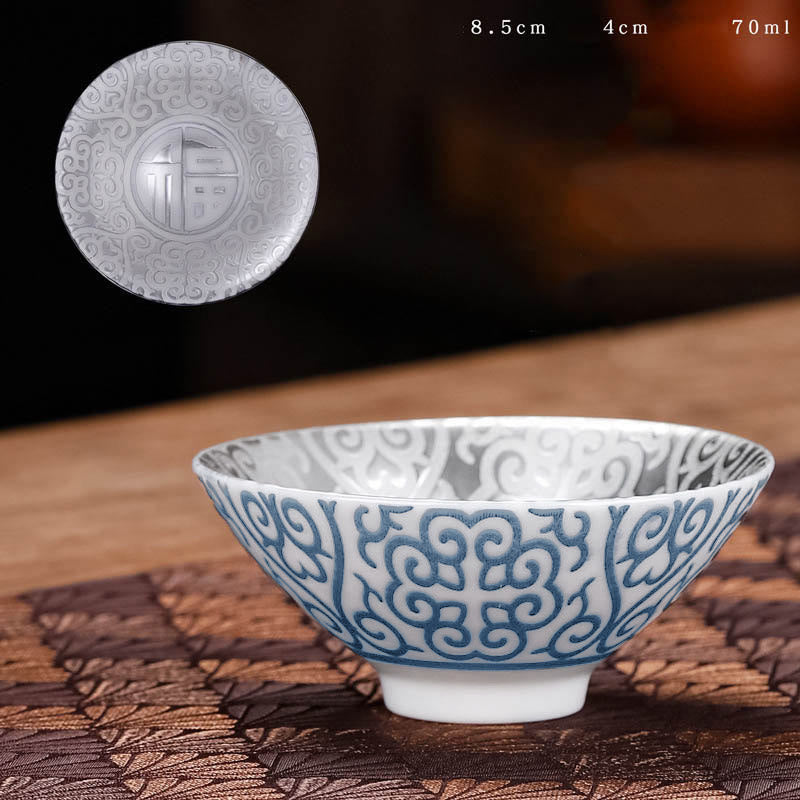 Buddha Stones Tybet Wzór Fu Charakter Złoty Srebrny Ceramiczny Filiżanka Kung Fu Filiżanki do Herbaty 55ml