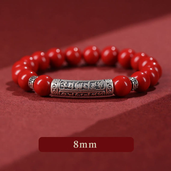 Buddha Stones Cynober 999 Srebro Sterling Sześć Prawdziwych Słów Błogosławieństwo Bransoletka