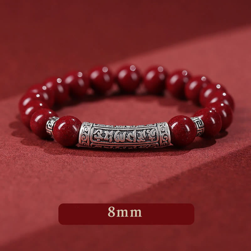 Buddha Stones Cynober 999 Srebro Sterling Sześć Prawdziwych Słów Błogosławieństwo Bransoletka