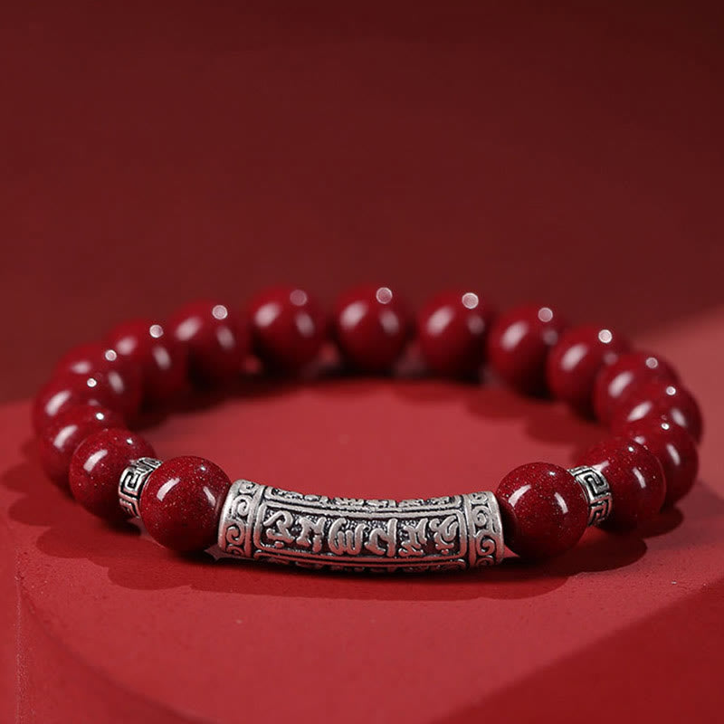 Buddha Stones Cynober 999 Srebro Sterling Sześć Prawdziwych Słów Błogosławieństwo Bransoletka