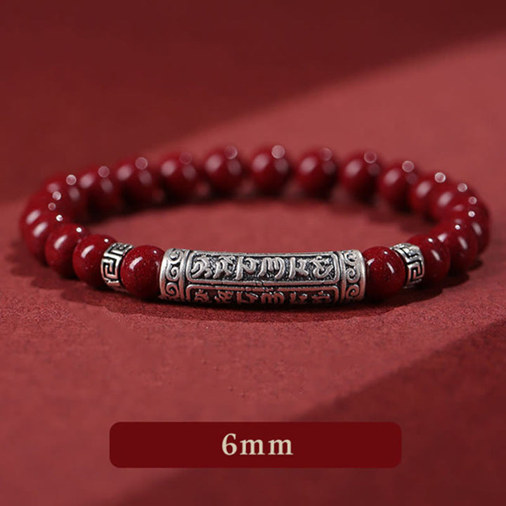 Buddha Stones Cynober 999 Srebro Sterling Sześć Prawdziwych Słów Błogosławieństwo Bransoletka
