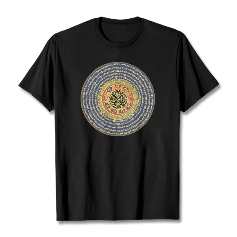 Buddha Stones 108 Om Mani Padme Hum Mantra Sanskryt Tee - Czarny - 2XL - image 6