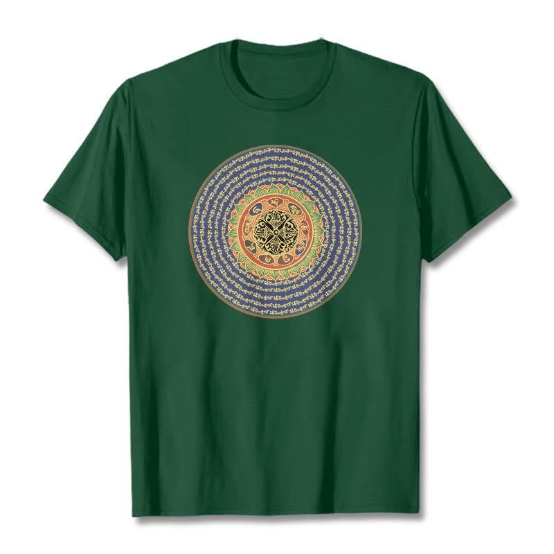 Buddha Stones 108 Om Mani Padme Hum Mantra Sanskryt Tee - Leśna zieleń - 2XL - image 9