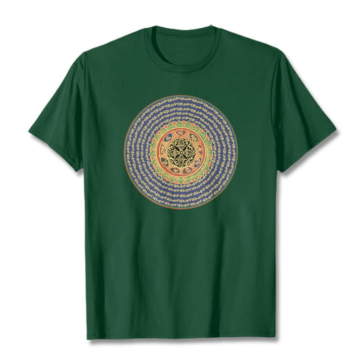 Buddha Stones 108 Om Mani Padme Hum Mantra Sanskryt Tee - Leśna zieleń - 2XL - image 9
