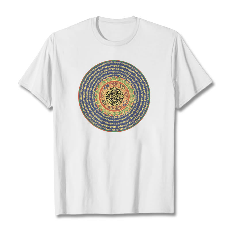 Buddha Stones 108 Om Mani Padme Hum Mantra Sanskryt Tee - Biały - 2XL - image 2