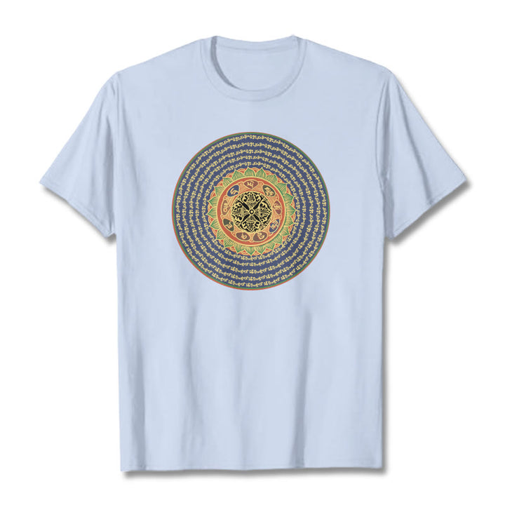 Buddha Stones 108 Om Mani Padme Hum Mantra Sanskryt Tee - Jasnoniebieski - 2XL - image 11