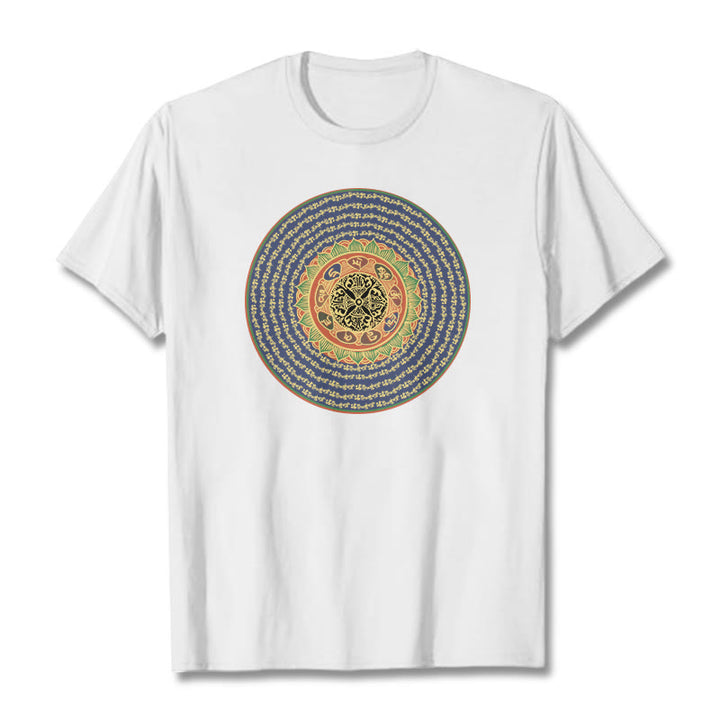 Buddha Stones 108 Om Mani Padme Hum Mantra Sanskryt Tee - Biały - 2XL - image 3