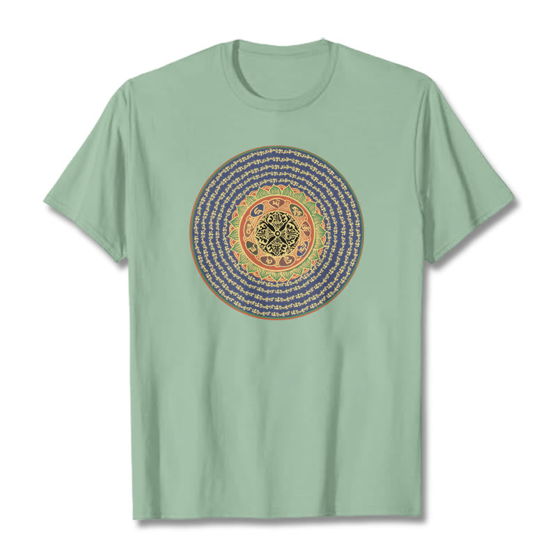 Buddha Stones 108 Om Mani Padme Hum Mantra Sanskryt Tee - Jasnozielony - 2XL - image 17