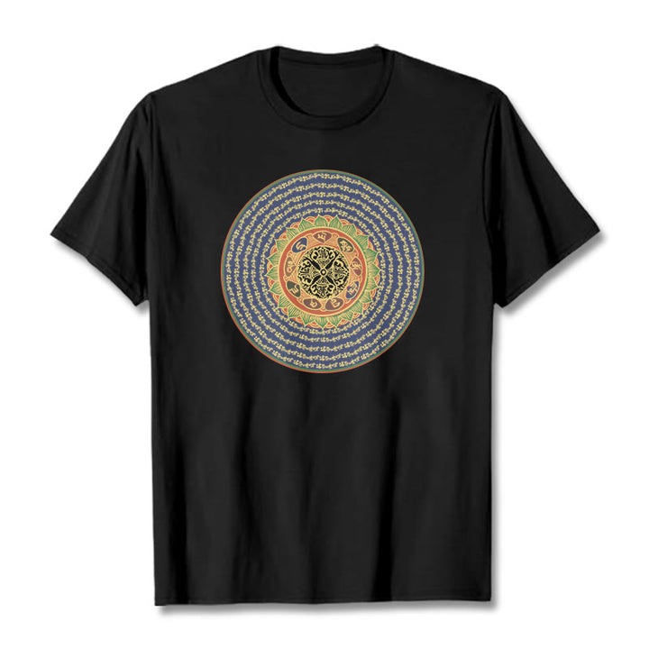 Buddha Stones 108 Om Mani Padme Hum Mantra Sanskryt Tee - Czarny - 2XL - image 5