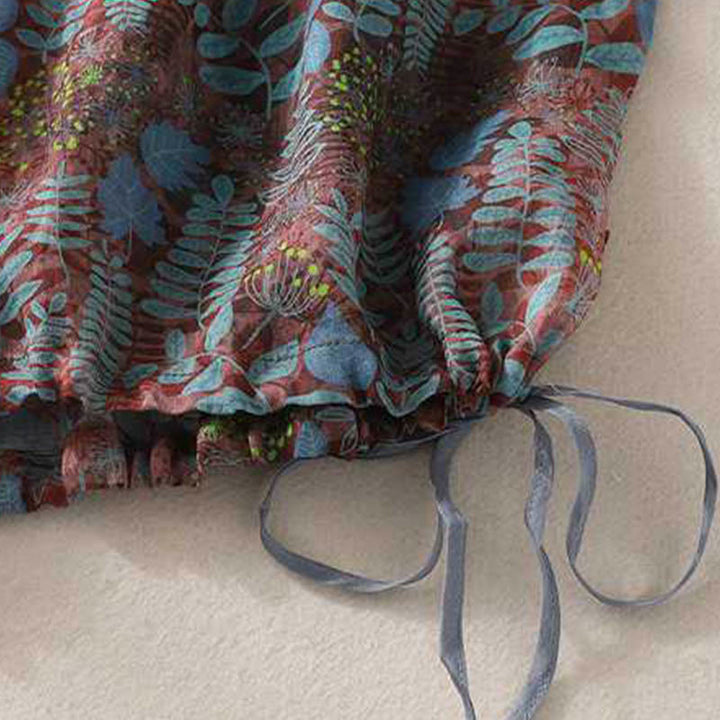 Buddha Stones Letnie Damskie Niebieskie Liście Rośliny Spodnie Z Kieszeniami - image 6