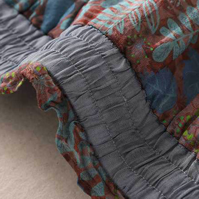 Buddha Stones Letnie Damskie Niebieskie Liście Rośliny Spodnie Z Kieszeniami - image 4