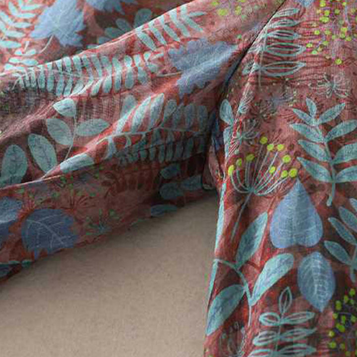 Buddha Stones Letnie Damskie Niebieskie Liście Rośliny Spodnie Z Kieszeniami - image 5