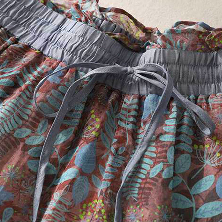 Buddha Stones Letnie Damskie Niebieskie Liście Rośliny Spodnie Z Kieszeniami - image 2