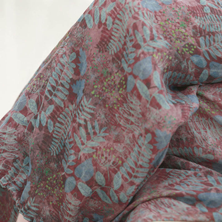 Buddha Stones Letnie Damskie Niebieskie Liście Rośliny Spodnie Z Kieszeniami - image 8