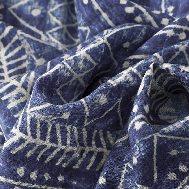 Spodnie szerokie z kieszeniami z nadrukiem w niebieskie paski z bawełny i lnu z Buddha Stones - image 7