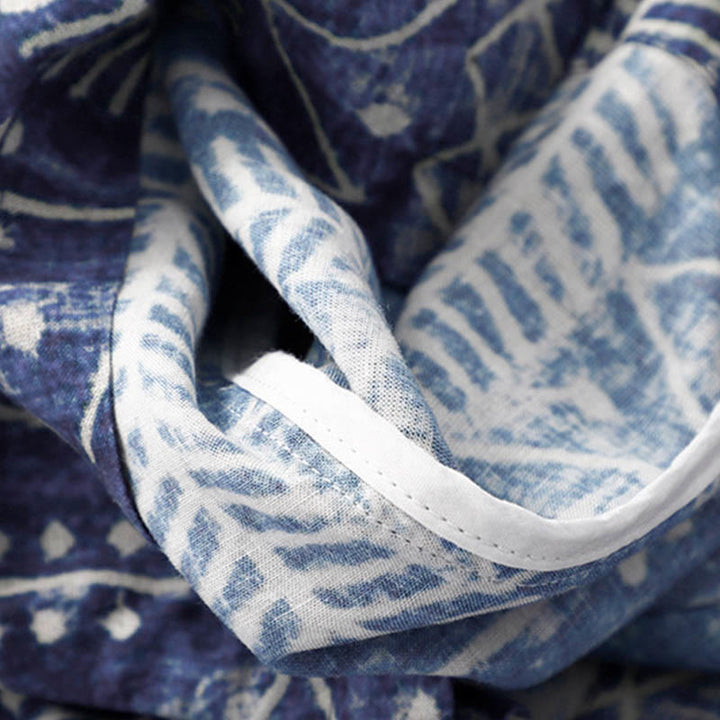 Spodnie szerokie z kieszeniami z nadrukiem w niebieskie paski z bawełny i lnu z Buddha Stones - image 8