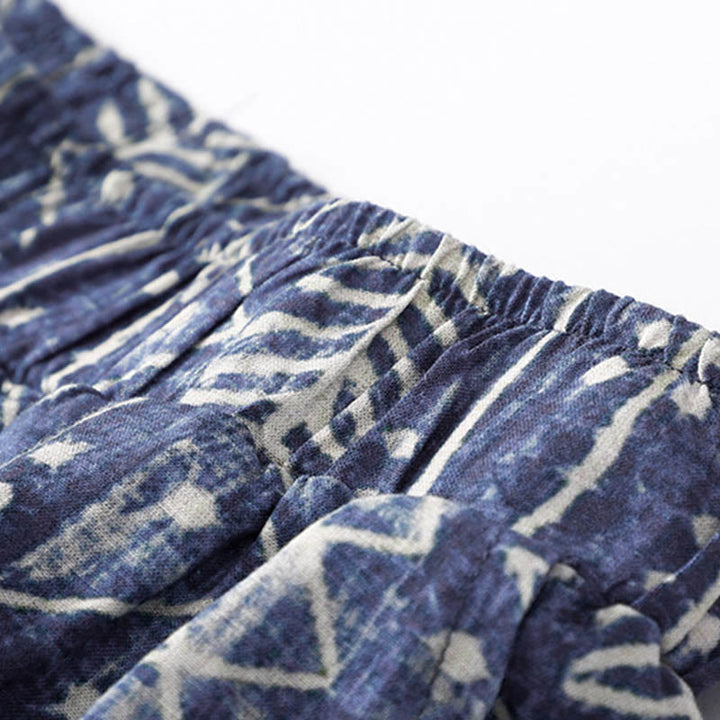 Spodnie szerokie z kieszeniami z nadrukiem w niebieskie paski z bawełny i lnu z Buddha Stones - image 4