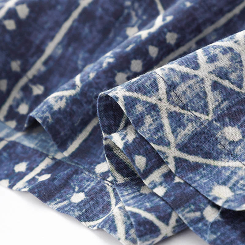 Spodnie szerokie z kieszeniami z nadrukiem w niebieskie paski z bawełny i lnu z Buddha Stones - image 9