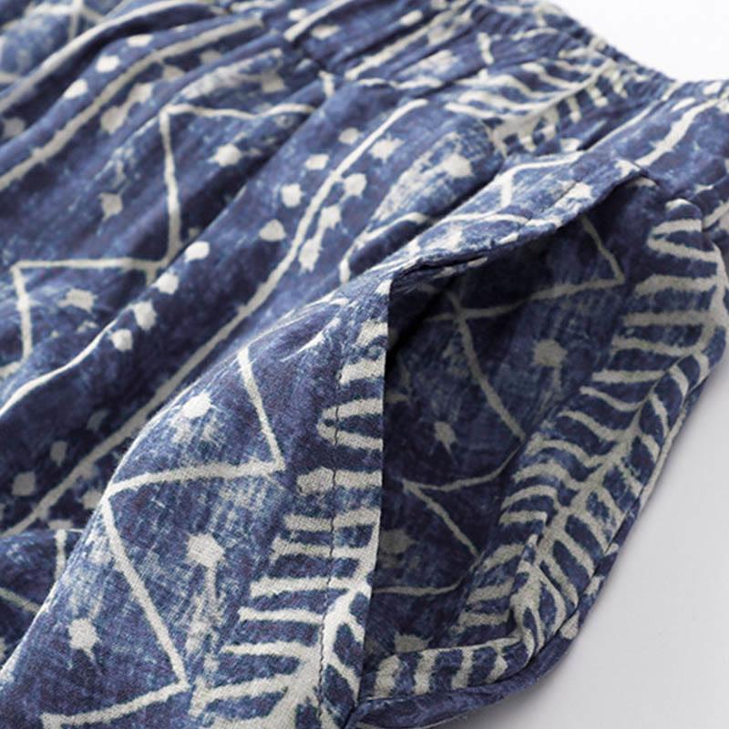 Spodnie szerokie z kieszeniami z nadrukiem w niebieskie paski z bawełny i lnu z Buddha Stones - image 5