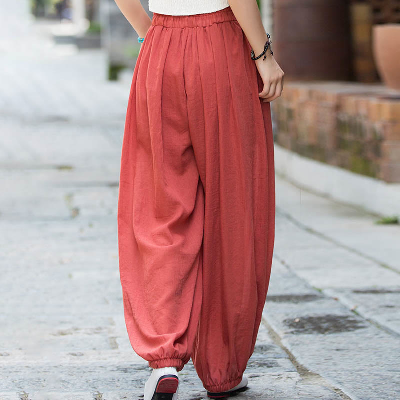 Spodnie lniane z kieszeniami i ściągaczem Buddha Stones Summer Plain Color - image 29