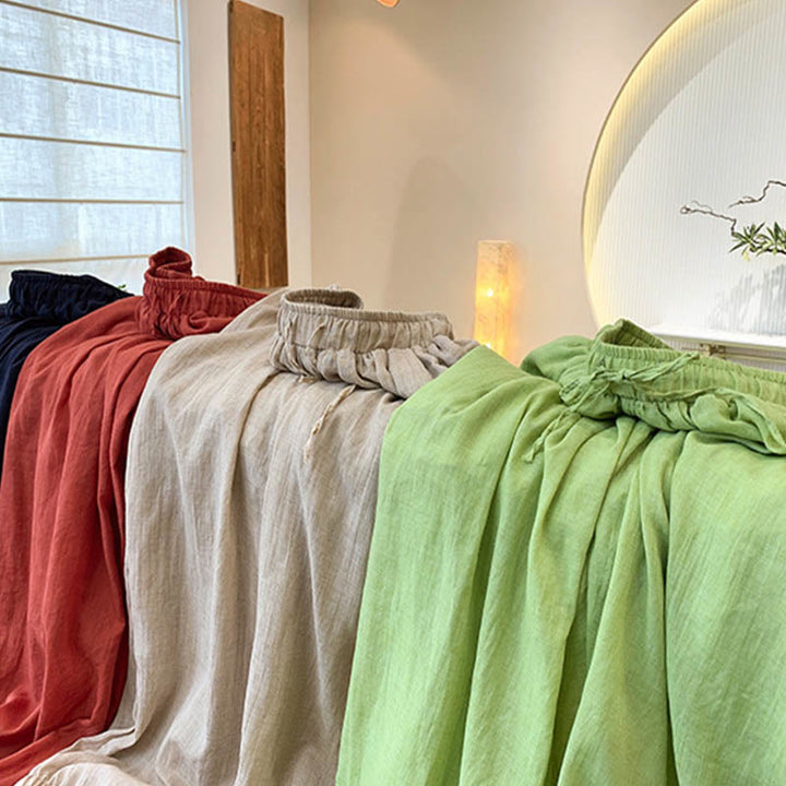 Spodnie lniane z kieszeniami i ściągaczem Buddha Stones Summer Plain Color - image 36