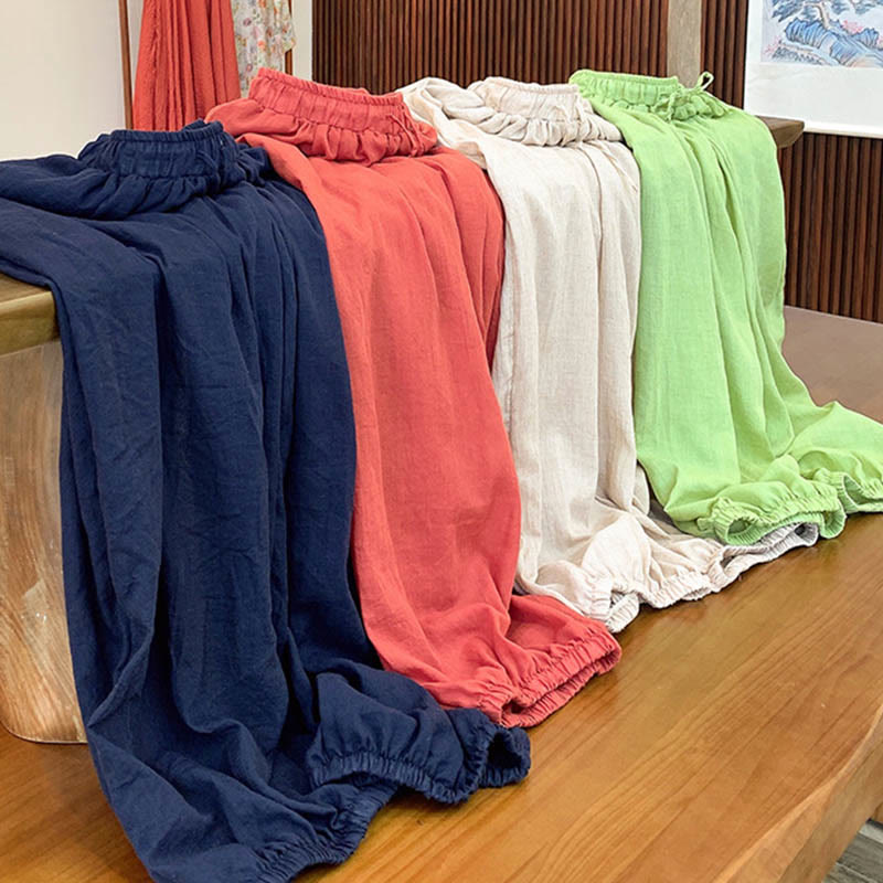 Spodnie lniane z kieszeniami i ściągaczem Buddha Stones Summer Plain Color - image 37