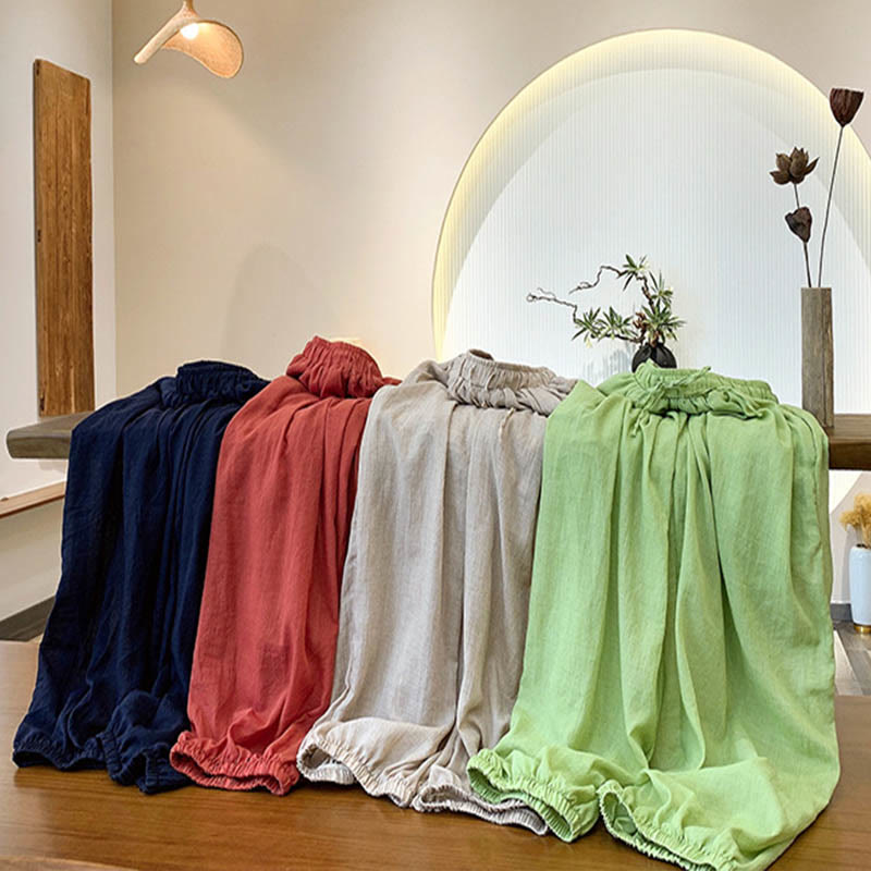 Spodnie lniane z kieszeniami i ściągaczem Buddha Stones Summer Plain Color - image 2