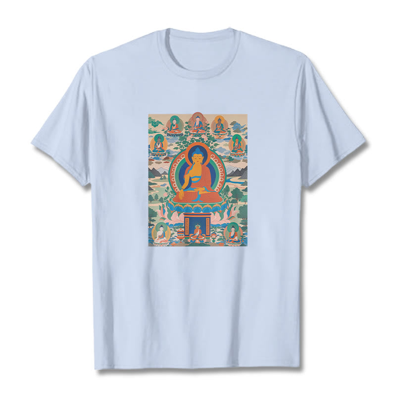 Buddha Stones Sutra Buddy Medycyny Przekształcona w Sztukę Koszulka T-shirt - Jasnoniebieski - 2XL - image 9
