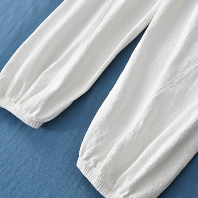 Buddha Stones Spodnie z gładkiej bawełny z ramią i kieszeniami - image 30