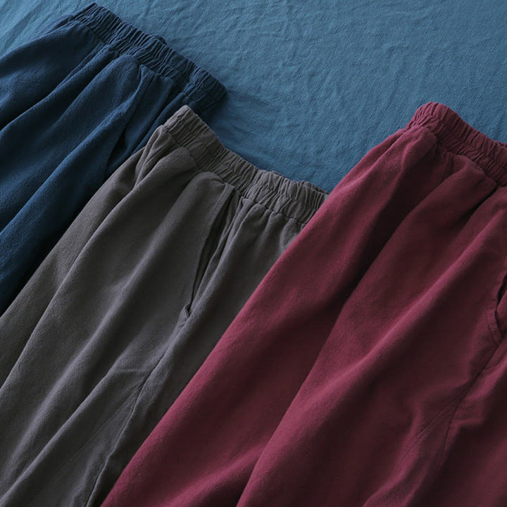 Buddha Stones Spodnie z gładkiej bawełny z ramią i kieszeniami - image 56