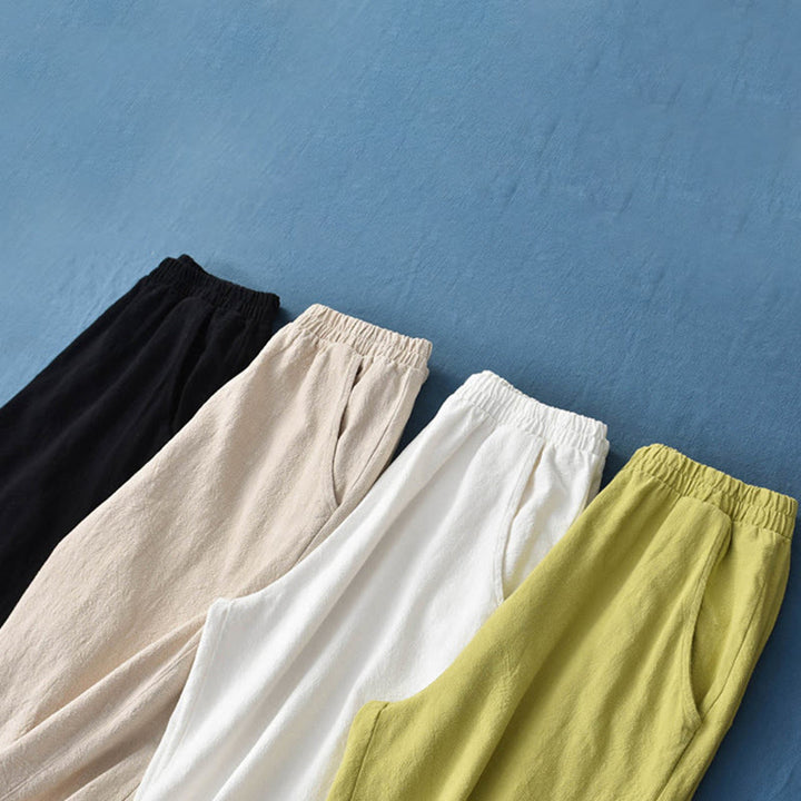 Buddha Stones Spodnie z gładkiej bawełny z ramią i kieszeniami - image 14