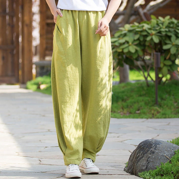 Buddha Stones Casualowe Spodnie Jogi Z Lnianej Bawełny Ramie Z Kieszeniami - image 6
