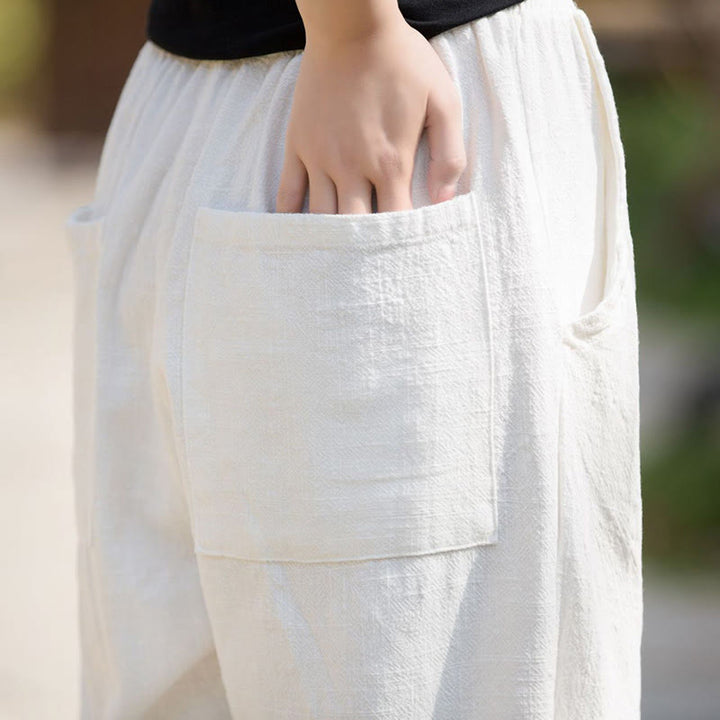 Buddha Stones Casualowe Spodnie Jogi Z Lnianej Bawełny Ramie Z Kieszeniami - image 12