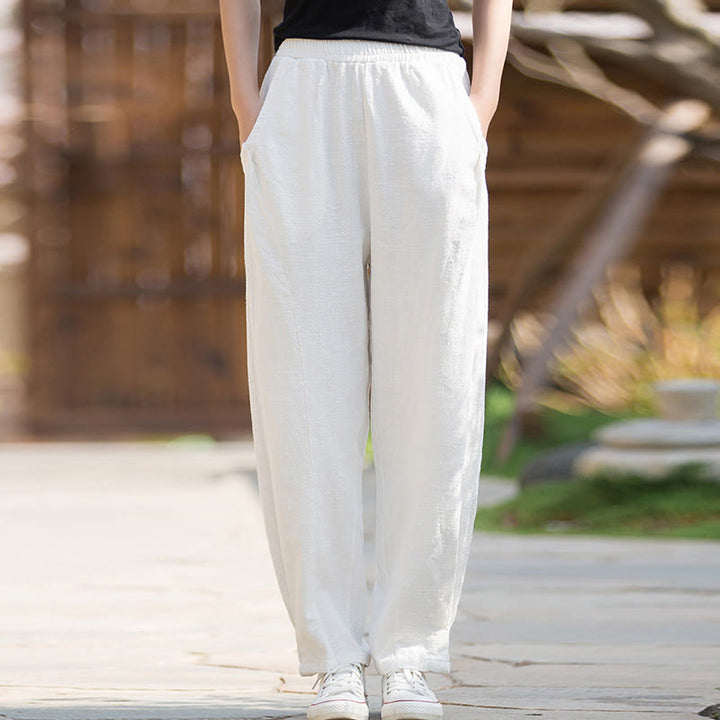 Buddha Stones Casualowe Spodnie Jogi Z Lnianej Bawełny Ramie Z Kieszeniami - image 10