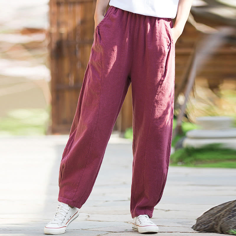 Buddha Stones Casualowe Spodnie Jogi Z Lnianej Bawełny Ramie Z Kieszeniami - image 19