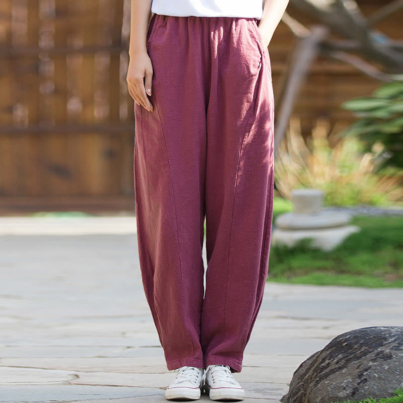 Buddha Stones Casualowe Spodnie Jogi Z Lnianej Bawełny Ramie Z Kieszeniami - image 20