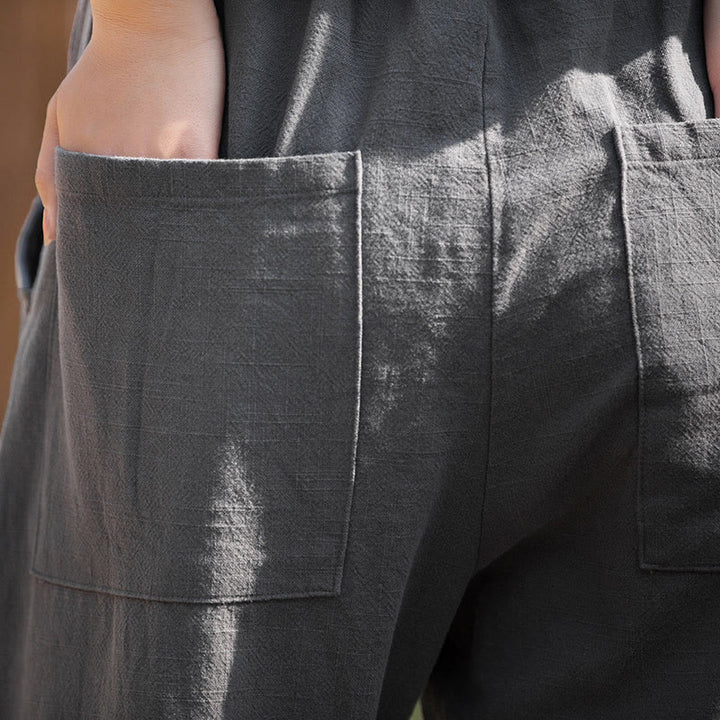 Buddha Stones Casualowe Spodnie Jogi Z Lnianej Bawełny Ramie Z Kieszeniami - image 30