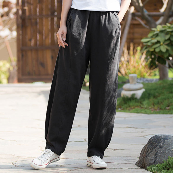 Buddha Stones Casualowe Spodnie Jogi Z Lnianej Bawełny Ramie Z Kieszeniami - image 33