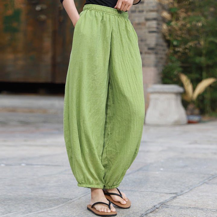 Buddha Stones Casual Letnie Damskie Bawełniane Spodnie Z Kieszeniami