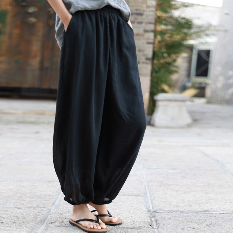 Buddha Stones Casual Letnie Damskie Bawełniane Spodnie Z Kieszeniami - Czarny - US4-6, UK/AU8-10, EU36-38 (F) - image 14