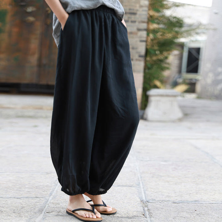 Buddha Stones Casual Letnie Damskie Bawełniane Spodnie Z Kieszeniami - Czarny - US4-6, UK/AU8-10, EU36-38 (F) - image 14